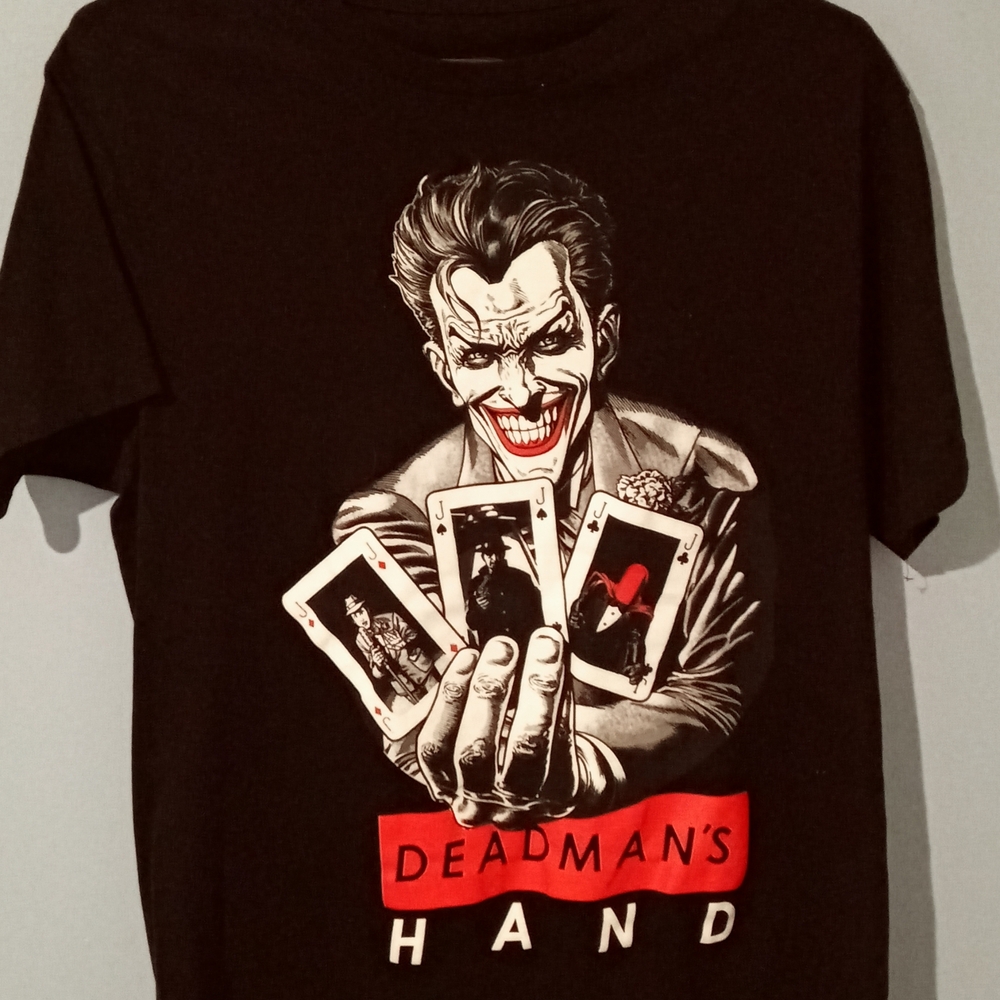 Batman Black Short Sleeve Tee with Joker 'Deadman's Hand' Graphic